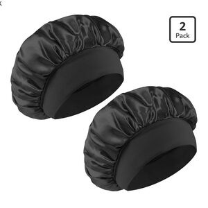 Satin Sleep Bonnet Duo - Black